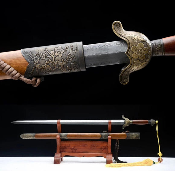 Chinese Sword Plum Blossom Hand Forged Damascus Folded Steel Blade - Handmade Swords Expert