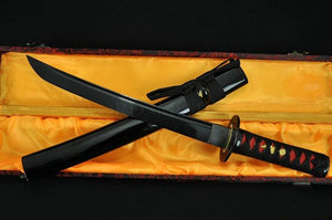 20" Fully Handmade Japanese Sword Tanto Black Blade Iron Tsuba - Handmade Swords Expert