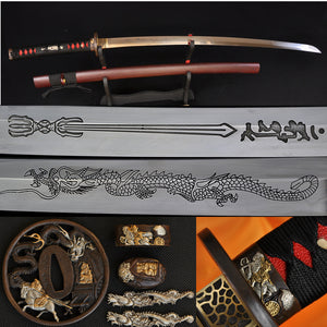 Japanese Samurai Katana Dragon Sword Clay Tempered Engraved Blade - Handmade Swords Expert