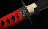 41" Japanese Samurai Katana Sword Wave Tsuba Folded Steel Blade Red&Black - Handmade Swords Expert