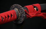 41" Japanese Samurai Katana Sword Wave Tsuba Folded Steel Blade Red&Black - Handmade Swords Expert