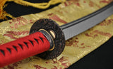 41" Japanese Samurai Katana Sword Wave Tsuba Folded Steel Blade Red&Black - Handmade Swords Expert