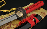 41" Japanese Samurai Katana Sword Wave Tsuba Folded Steel Blade Red&Black - Handmade Swords Expert