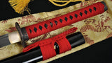 41" Japanese Samurai Katana Sword Wave Tsuba Folded Steel Blade Red&Black - Handmade Swords Expert