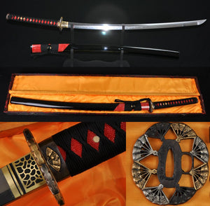 41"Japanese Samurai Katana Sword Clay Tempered Blade RaySkin Saya Fan Fittings - Handmade Swords Expert