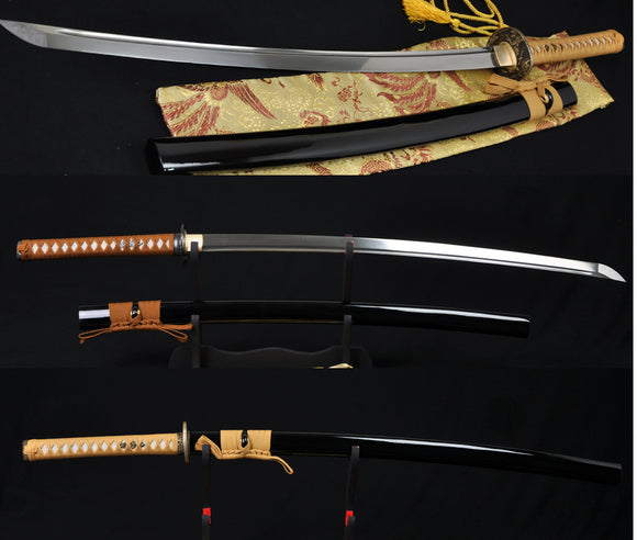 Handmade Japanese Samurai Functional Sword Katana Folded Steel Blade Crane Tsuba - Handmade Swords Expert