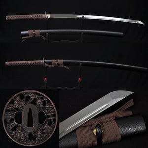 41" Japanese Samurai Katana Functional Sword Folded Steel Blade Warriors Tsuba - Handmade Swords Expert