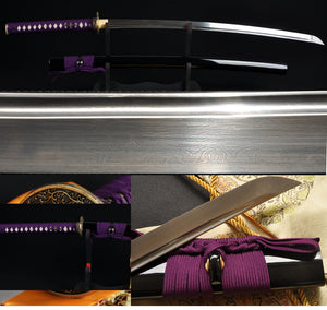Handmade Japanese Samurai Functional Sword Katana Folded/Damascus Steel Blade Brass Tsuba - Handmade Swords Expert