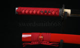 Hand Forged Japanese Samurai Wakizashil Sword Full Tang Blade Red Saya - Handmade Swords Expert