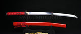 Hand Forged Japanese Samurai Wakizashil Sword Full Tang Blade Red Saya - Handmade Swords Expert