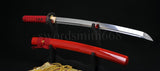 Hand Forged Japanese Samurai Wakizashil Sword Full Tang Blade Red Saya - Handmade Swords Expert