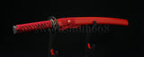 Hand Forged Japanese Samurai Wakizashil Sword Full Tang Blade Red Saya - Handmade Swords Expert