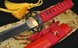 Hand Forged Japanese Samurai Wakizashil Sword Full Tang Blade Red Saya - Handmade Swords Expert