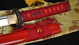 Hand Forged Japanese Samurai Wakizashil Sword Full Tang Blade Red Saya - Handmade Swords Expert