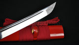 Hand Forged Japanese Samurai Wakizashil Sword Full Tang Blade Red Saya - Handmade Swords Expert