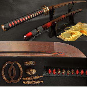 Japanese Samurai Katana Sword Folded Steel Blade Musashi Authentic - Handmade Swords Expert